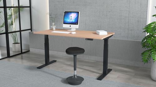 Air 1200 x 800mm Height Adjustable Office Desk Beech Top Cable Ports Black Leg