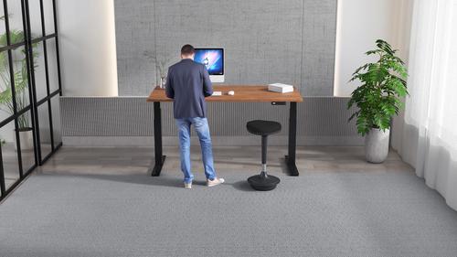 Air 1200 x 800mm Height Adjustable Office Desk Walnut Top Cable Ports Black Leg