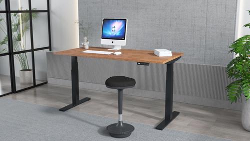 Air 1400 x 800mm Height Adjustable Office Desk Walnut Top Cable Ports Black Leg
