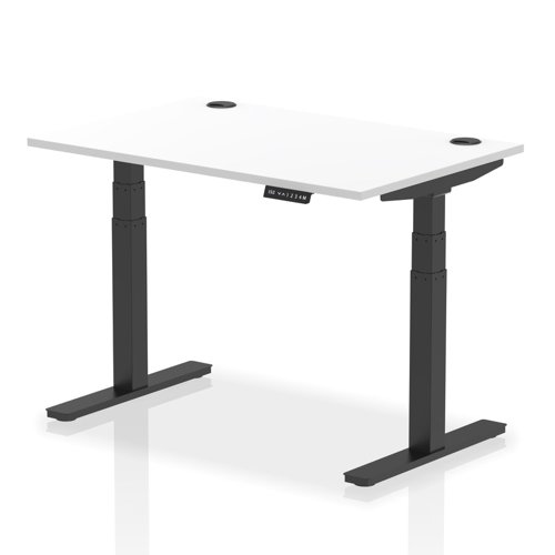 Air 1200 x 800mm Height Adjustable Desk White Top Cable Ports Black Leg