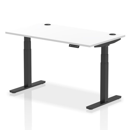 Air 1400 x 800mm Height Adjustable Office Desk White Top Cable Ports Black Leg