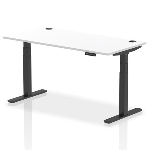 Air 1600 x 800mm Height Adjustable Office Desk White Top Cable Ports Black Leg