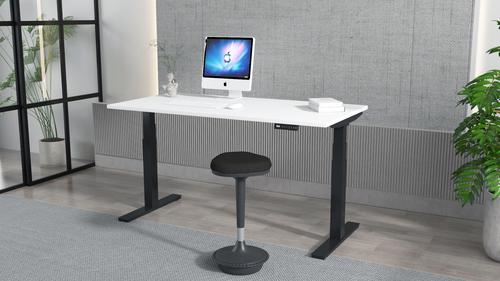 Air 1800 x 800mm Height Adjustable Office Desk White Top Cable Ports Black Leg