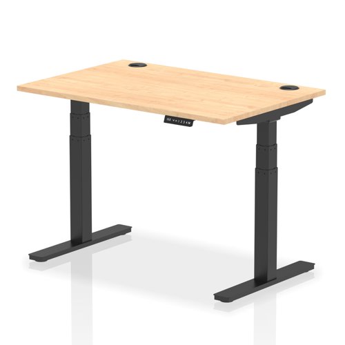 Air 1200 x 800mm Height Adjustable Desk Maple Top Cable Ports Black Leg