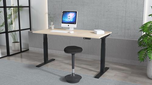 Air 1200 x 800mm Height Adjustable Office Desk Maple Top Cable Ports Black Leg