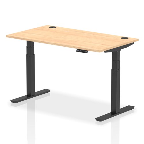 Dynamic Air 1400 x 800mm Height Adjustable Desk Maple Top Cable Ports Black Leg HA01218