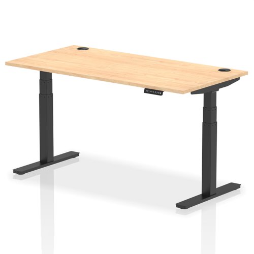 Dynamic Air 1600 x 800mm Height Adjustable Desk Maple Top Cable Ports Black Leg HA01219