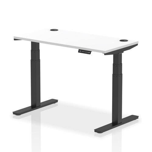 Air 1200 x 600mm Height Adjustable Desk White Top Cable Ports Black Leg