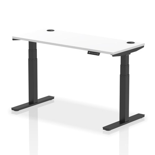Air 1400 x 600mm Height Adjustable Office Desk White Top Cable Ports Black Leg
