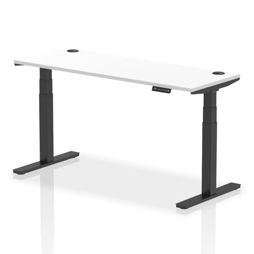 Air 1600 x 600mm Height Adjustable Office Desk White Top Cable Ports Black Leg