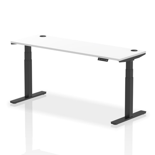 Dynamic Air 1800 x 600mm Height Adjustable Desk White Top Cable Ports Black Leg HA01236