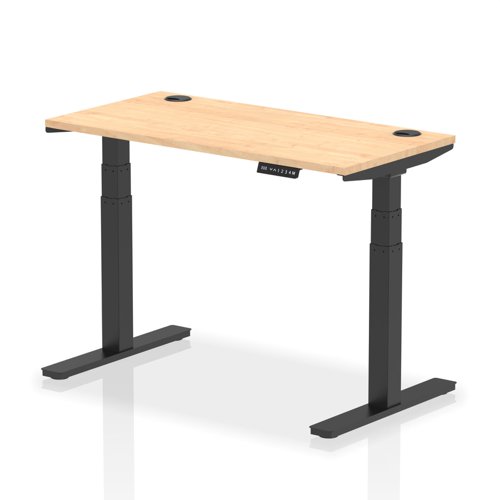 Air 1200 x 600mm Height Adjustable Desk Maple Top Cable Ports Black Leg