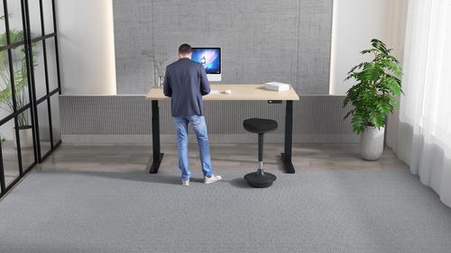 Air 1200 x 600mm Height Adjustable Office Desk Maple Top Cable Ports Black Leg