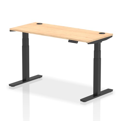 Dynamic Air 1400 x 600mm Height Adjustable Desk Maple Top Cable Ports Black Leg HA01238
