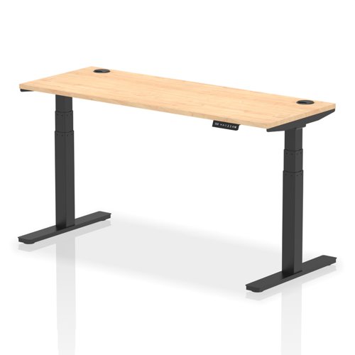 Dynamic Air 1600 x 600mm Height Adjustable Desk Maple Top Cable Ports Black Leg HA01239