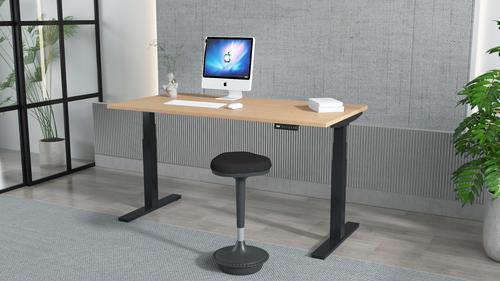 HA01242 Air 1400 x 600mm Height Adjustable Office Desk Oak Top Cable Ports Black Leg