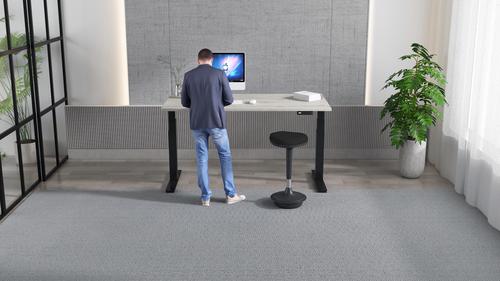 Air 1200 x 800mm Height Adjustable Office Desk Grey Oak Top Cable Ports Black Leg