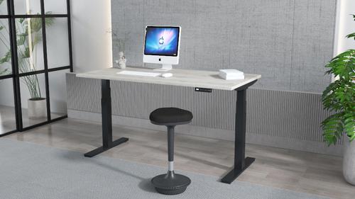 Air 1200 x 800mm Height Adjustable Office Desk Grey Oak Top Cable Ports Black Leg