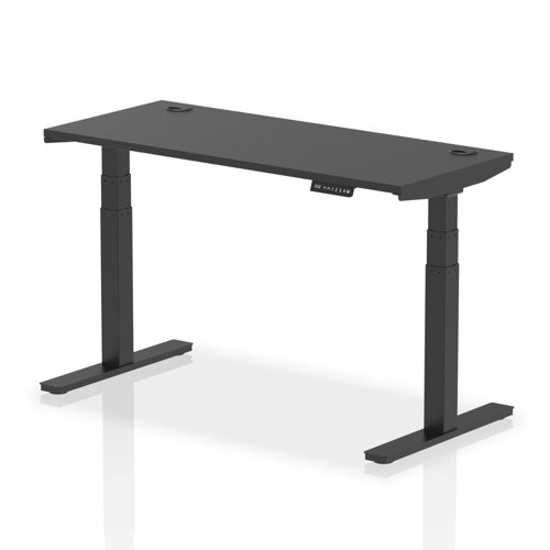 Air Black Series 1400 x 600mm Height Adjustable Desk Black Top with Cable Ports Black Leg