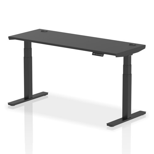Air Black Series 1600 x 600mm Height Adjustable Desk Black Top with Cable Ports Black Leg