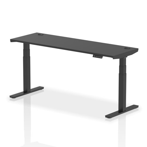 Air Black Series 1800 x 600mm Height Adjustable Desk Black Top with Cable Ports Black Leg