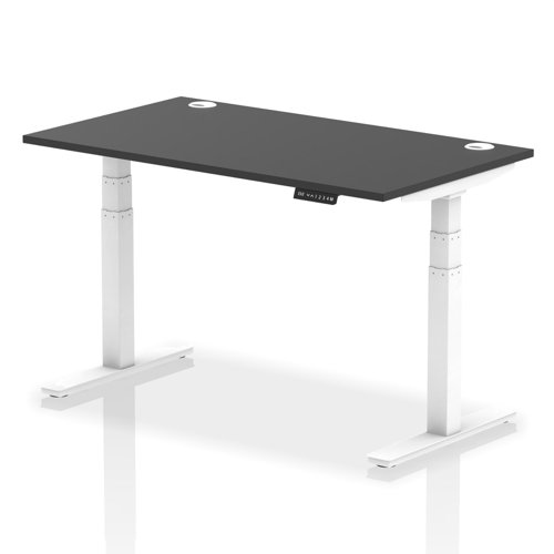 Air Black Series 1400 x 800mm Height Adjustable Desk Black Top with Cable Ports White Leg