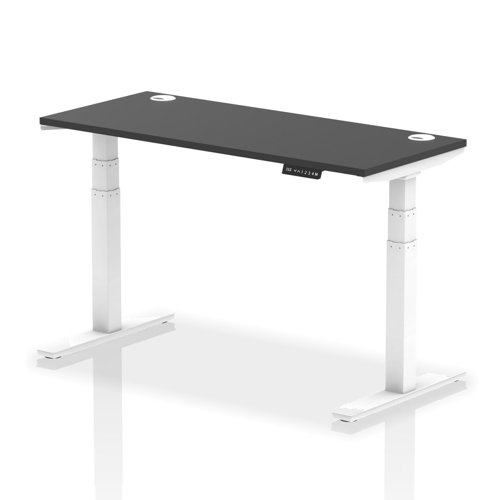 Air Black Series 1400 x 600mm Height Adjustable Desk Black Top with Cable Ports White Leg
