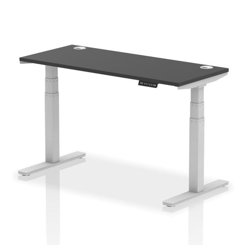 Air Black Series 1400 x 600mm Height Adjustable Desk Black Top with Cable Ports Silver Leg