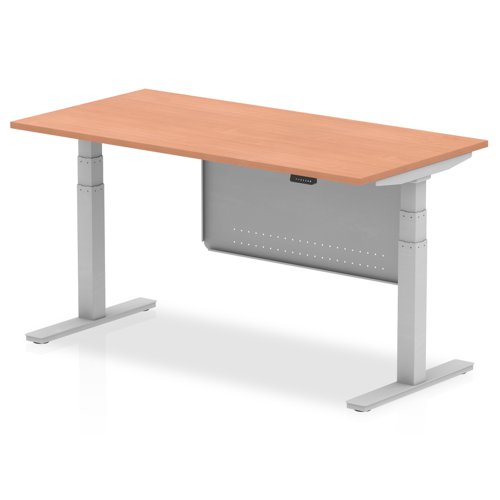 Air Modesty 1600 x 800mm Height Adjustable Office Desk Beech Top Silver Leg With Silver Steel Modesty Panel
