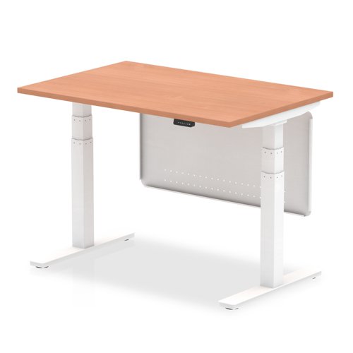 Air 1200 x 800mm Height Adjustable Desk Beech Top White Leg With White Steel Modesty Panel