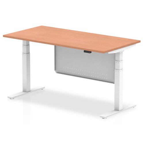 Air Modesty 1600 x 800mm Height Adjustable Office Desk Beech Top White Leg With White Steel Modesty Panel