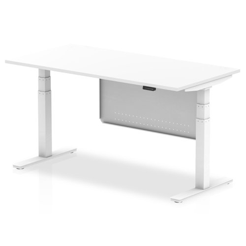 Air Modesty 1600 x 800mm Height Adjustable Office Desk White Top White Leg With White Steel Modesty Panel
