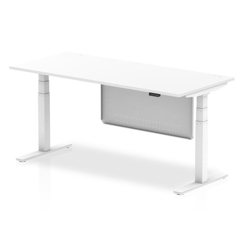 Air Modesty 1800 x 800mm Height Adjustable Office Desk White Top White Leg With White Steel Modesty Panel