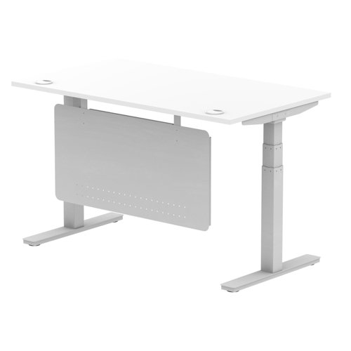 Air 1400 x 800mm Height Adjustable Desk White Top Cable Ports Silver ...