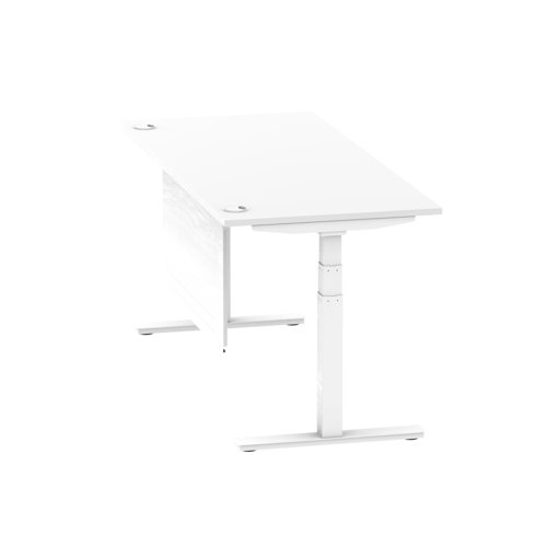 Air Modesty 1800 x 800mm Height Adjustable Office Desk White Top Cable Ports White Leg With White Steel Modesty Panel