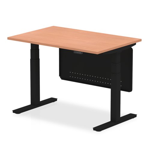 Air Modesty 1200 x 800mm Height Adjustable Office Desk Beech Top Black Leg With Black Steel Modesty Panel