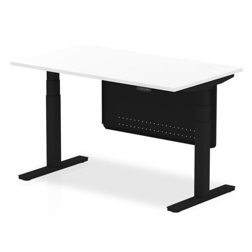 Air Modesty 1400 x 800mm Height Adjustable Office Desk White Top Black Leg With Black Steel Modesty Panel