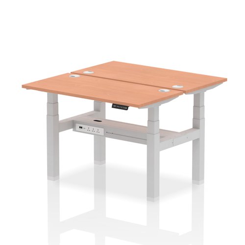 30498DY - Dynamic Air Back-to-Back W1200 x D600mm Height Adjustable Sit Stand 2 Person Bench Desk With Cable Ports Beech Finish Silver Frame - HA01532