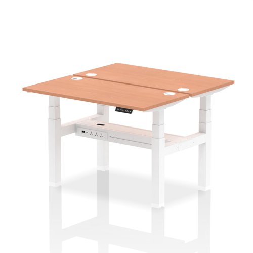 Dynamic Air Back-to-Back W1200 x D600mm Height Adjustable Sit Stand 2 Person Bench Desk With Cable Ports Beech Finish White Frame - HA01534