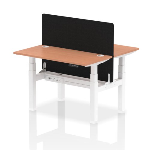 Air Back-to-Back 1200 x 600mm Height Adjustable 2 Person Bench Desk Beech Top with Cable Ports White Frame with Black Straight Screen