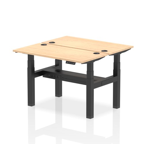 30568DY - Dynamic Air Back-to-Back W1200 x D600mm Height Adjustable Sit Stand 2 Person Bench Desk With Cable Ports Maple Finish Black Frame - HA01542