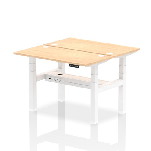Dynamic Air Back-to-Back W1200 x D600mm Height Adjustable Sit Stand 2 Person Bench Desk With Cable Ports Maple Finish White Frame - HA01546