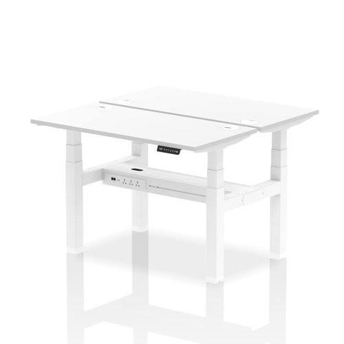 Dynamic Air Back-to-Back W1200 x D600mm Height Adjustable Sit Stand 2 Person Bench Desk With Cable Ports White Finish White Frame - HA01564