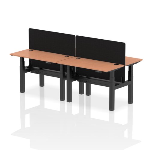 Air Back-to-Back 1200 x 600mm Height Adjustable 4 Person Bench Desk Beech Top with Cable Ports Black Frame with Black Straight Screen