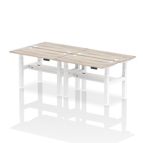 Air Back-to-Back 1200 x 600mm Height Adjustable 4 Person Bench Desk Grey Oak Top with Cable Ports White Frame