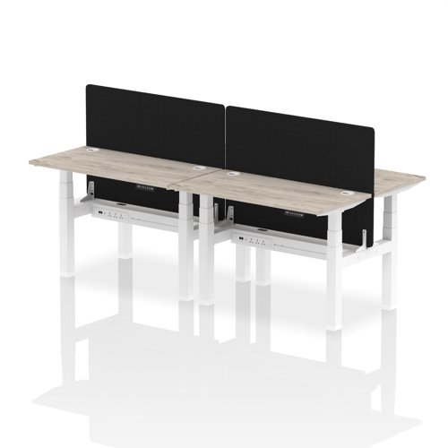 Air Back-to-Back 1200 x 600mm Height Adjustable 4 Person Bench Desk Grey Oak Top with Cable Ports White Frame with Black Straight Screen