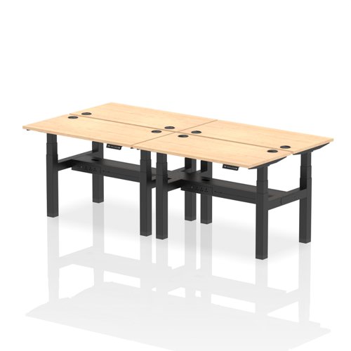 Air Back-to-Back 1200 x 600mm Height Adjustable 4 Person Bench Desk Maple Top with Cable Ports Black Frame