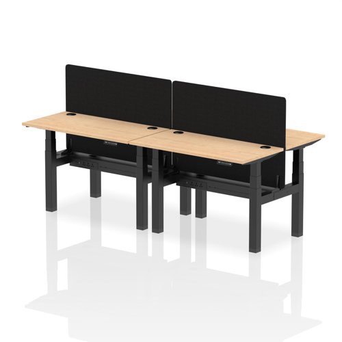 Air Back-to-Back 1200 x 600mm Height Adjustable 4 Person Bench Desk Maple Top with Cable Ports Black Frame with Black Straight Screen