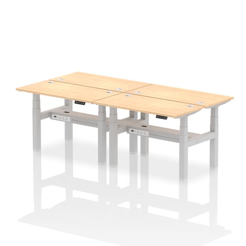 Air Back-to-Back 1200 x 600mm Height Adjustable 4 Person Bench Desk Maple Top with Cable Ports Silver Frame