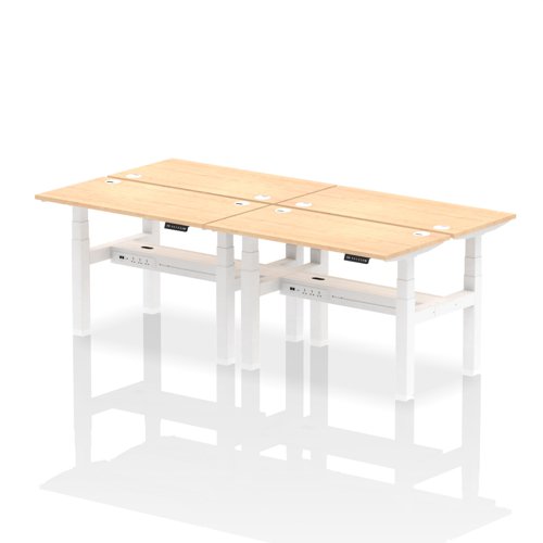 Air Back-to-Back 1200 x 600mm Height Adjustable 4 Person Bench Desk Maple Top with Cable Ports White Frame